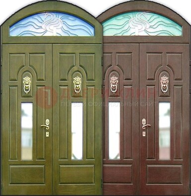Стальная арочная дверь со стеклом ДА-17 для монолитного дома в Электроуглях