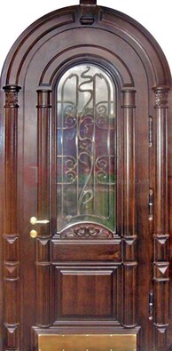 Арочная металлическая дверь массив со стеклом и ковкой ДА-50 в Электроуглях