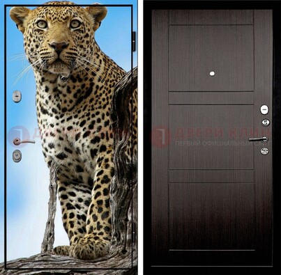 Железная дверь с рисунком гепарда снаружи ДФ-27 в Электроуглях