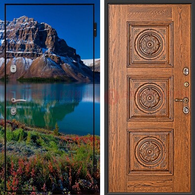 Входная дверь с фотопечатью озера и гор ДФ-6 в Электроуглях