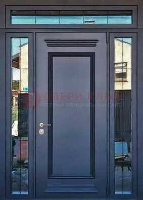 Черная металлическая дверь с фрамугой и филенкой ДФГ-19 в Электроуглях