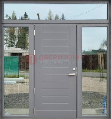 Серая стальная дверь с панелью МДФ и стеклянными фрамугами ДФГ-28 в Электроуглях