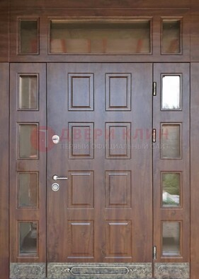Стальная дверь МДФ со стеклом и фрамугами для дома ДФГ-29 в Электроуглях