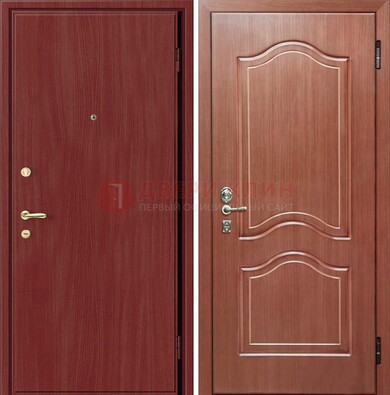 Красная металлическая дверь с ламинатом МДФ внутри ДЛ-8 в Электроуглях