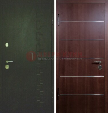 Темная металлическая дверь с МДФ ламинат с молдингами внутри ДМ-16 в Электроуглях