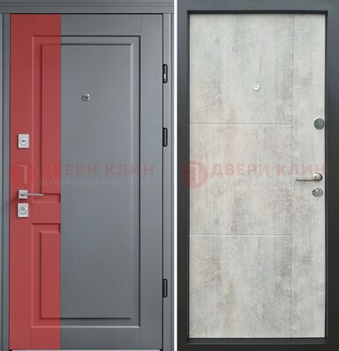 Серая с красной полосой металлическая дверь МДФ ДМ-245 в Электроуглях