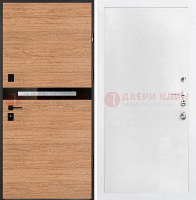 Железная коричневая дверь с МДФ в белом цвете ДМ-313 в Электроуглях