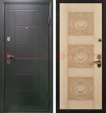 Темная железная дверь с МДФ в квартиру ДМ-344 в Электроуглях