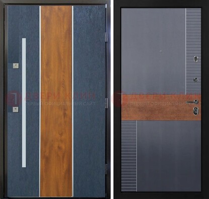 Темная металлическая дверь МДФ со вставками ДМ-411 в Электроуглях
