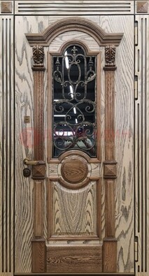 Железная дверь с массивом дуба со стеклом и ковкой ДМД-47 в Электроуглях