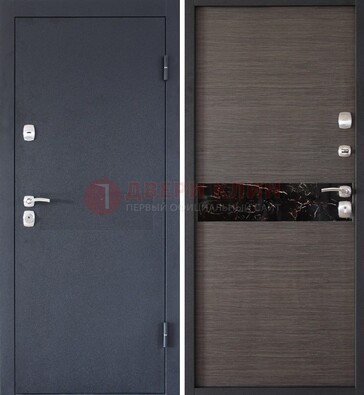 Черная железная дверь с порошковым напылением МДФ внутри ДП-114 в Электроуглях