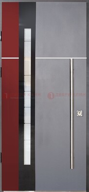Серая входная дверь с порошковым окрасом и красной вставкой ДП-175 в Электроуглях