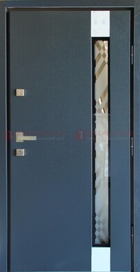Серая стальная дверь с порошковым покрытием и стеклянной вставкой ДП-216 в Электроуглях