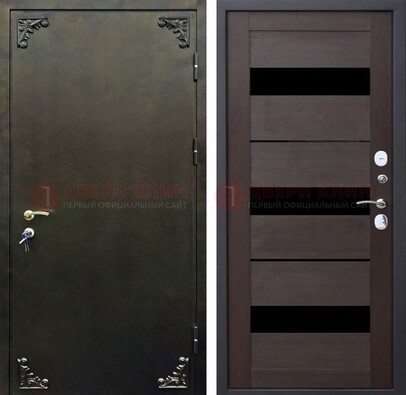 Темная входная дверь с порошковым покрытием и МДФ со стеклом ДП-236 в Электроуглях