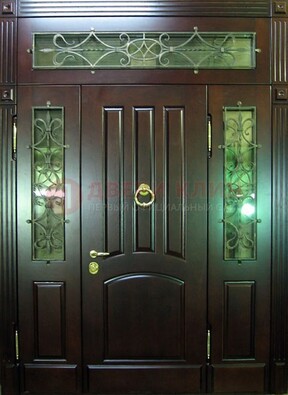 Стальная парадная дверь со стеклом и ковкой ДПР-18 для деревянного дома в Электроуглях
