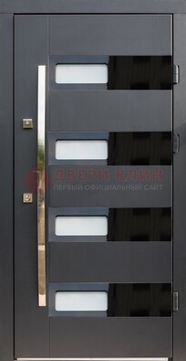 Черная стальная дверь МДФ хайтек со стеклом ДС-16 в Электроуглях