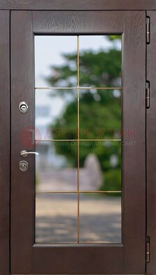 Коричневая стальная дверь со стеклом ДС-19 в Электроуглях