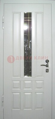 Белая металлическая дверь со стеклом ДС-1 в загородный дом в Электроуглях