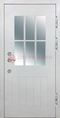 Белая уличная дверь со стеклом ДС-30 в Электроуглях