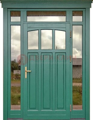 Зеленая металлическая дверь МДФ со стеклом ДС-43 в Электроуглях