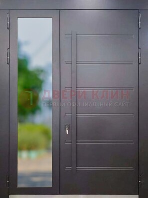 Чёрная двухстворчатая металлическая дверь со стеклом ДС-60 в Электроуглях