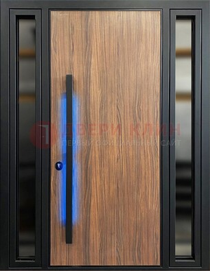 Коричневая металлическая дверь со стеклом ДС-69 в Электроуглях