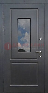 Чёрная металлическая дверь со стеклом ДС-77 в Электроуглях
