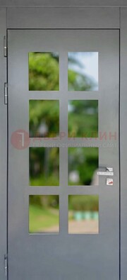 Серая металлическая дверь со стеклом ДС-78 в Электроуглях