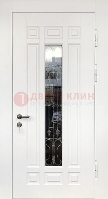 Белая стальная дверь винорит со стеклом и ковкой ДСК-191 в Электроуглях