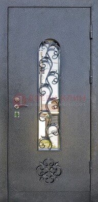 Темная стальная дверь Порошок со стеклом и ковкой ДСК-217 в Электроуглях
