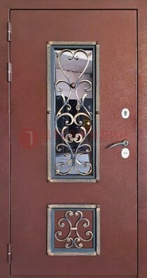 Уличная дверь Порошок со стеклом и ковкой для дома ДСК-218 в Электроуглях