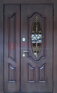 Темная металлическая дверь Винорит со стеклом и ковкой ДСК-239 в Электроуглях