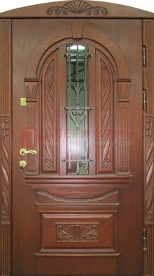 Узорная железная дверь массив со стеклом и ковкой ДСК-247 в Электроуглях
