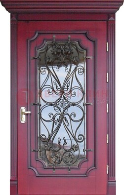 Красная стальная дверь Винорит со стеклом и ковкой ДСК-271 в Электроуглях