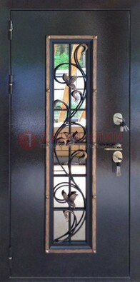 Железная дверь с порошковым напылением стеклом и ковкой ДСК-279 в Электроуглях