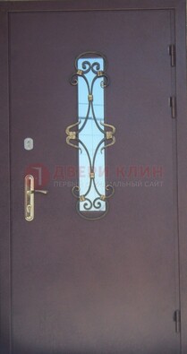 Металлическая дверь со стеклом и ковкой ДСК-77 в Электроуглях