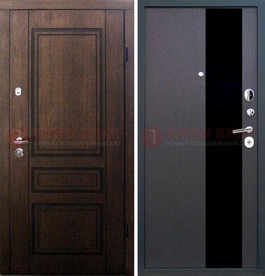Входная дверь Итальянский орех с МДФ с черным стеклом ДМ-1199 в Электроуглях