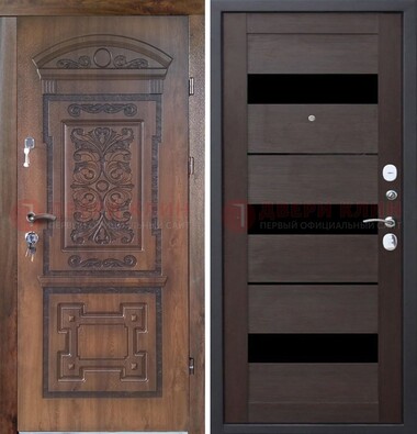 Стальная коричневая филенчатая дверь с виноритом и темной МДФ ДВТ-122 в Электроуглях