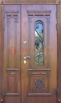 Железная коричневая филенчатая дверь с виноритом и МДФ ДВТ-85 в Электроуглях