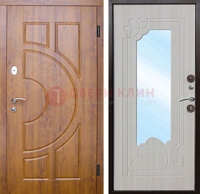 Коричневая металлическая дверь c МДФ с узором и зеркалом ДЗ-105 в Электроуглях