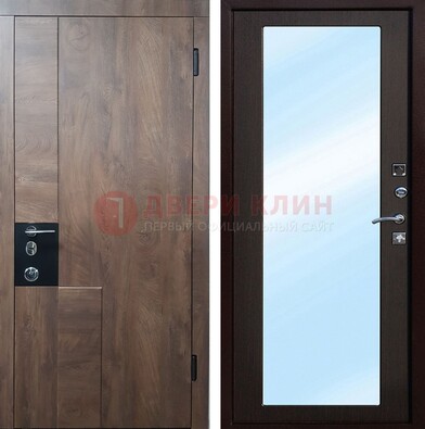 Коричневая металлическая дверь c МДФ с зеркалом ДЗ-106 в Электроуглях