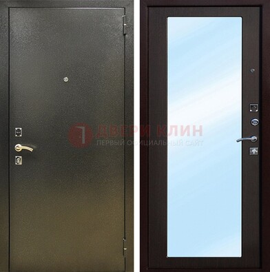 Входная темно-серая дверь c порошковым покрытием и МДФ с зеркалом ДЗ-114 в Электроуглях