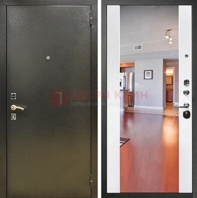 Входная темно-серая дверь c порошковым покрытием и Белой МДФ с зеркалом ДЗ-115 в Электроуглях