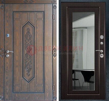 Уличная коричневая дверь c виноритом и МДФ Венге с зеркалом ДЗ-116 в Электроуглях