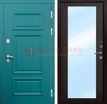 Зеленая входная дверь терморазрыв c виноритом и МДФ с зеркалом ДЗ-122 в Электроуглях