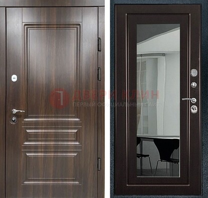 Железная коричневая дверь с МДФ Венге c зеркалом ДЗ-124 в Электроуглях