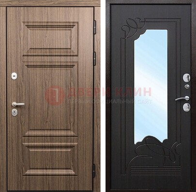 Входная коричневая дверь с зеркалом МДФ Венге ДЗ-127 в Электроуглях