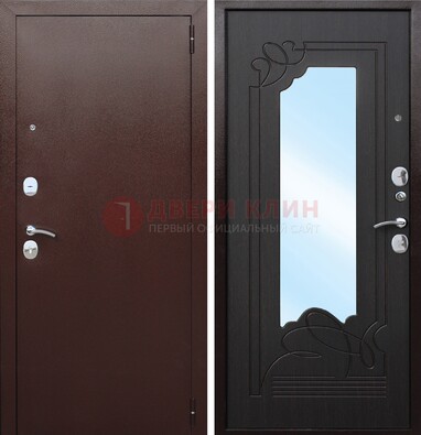Коричневая стальная дверь с зеркалом ДЗ-18 в Электроуглях