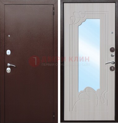 Коричневая металлическая дверь с зеркалом МДФ внутри ДЗ-33 в Электроуглях