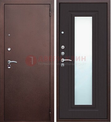 Коричневая металлическая дверь с зеркалом ДЗ-43 в Электроуглях